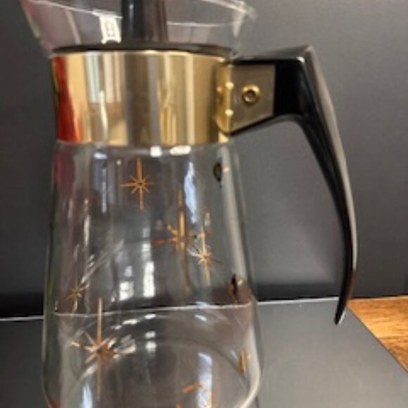 Corning Ware Atomic Starburst Coffee Carafe 36 oz with Brass Warmer‎ Vintage Mid - Picture 3 of 10